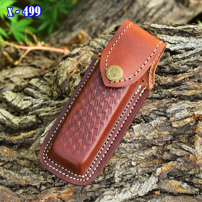 Custom Hand Stitched Top Grain Leather Folding Knife Engraved Sheath