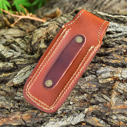Custom Hand Stitched Top Grain Leather Folding Knife Engraved Sheath