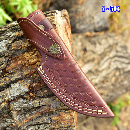 Custom Hand Forged Genuine Leather Fixed Blade Knife Engraved Sheath