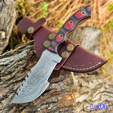 Custom Hand Forged Damascus Steel Outdoor Hunting Tracker Knife Micarta Handle