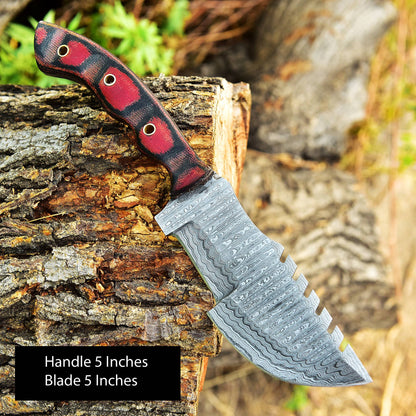 Custom Hand Forged Damascus Steel Outdoor Hunting Tracker Knife Micarta Handle