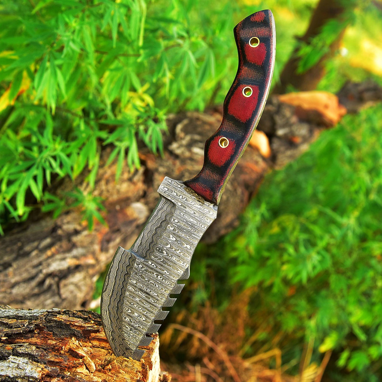 Custom Hand Forged Damascus Steel Outdoor Hunting Tracker Knife Micarta Handle