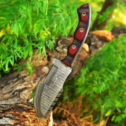 Custom Hand Forged Damascus Steel Outdoor Hunting Tracker Knife Micarta Handle