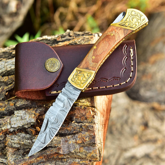 Handmade Damascus Pocket Knife Folding Blade Knives-LockBack Buck