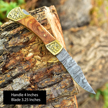 Handmade Damascus Pocket Knife Folding Blade Knives-LockBack Buck