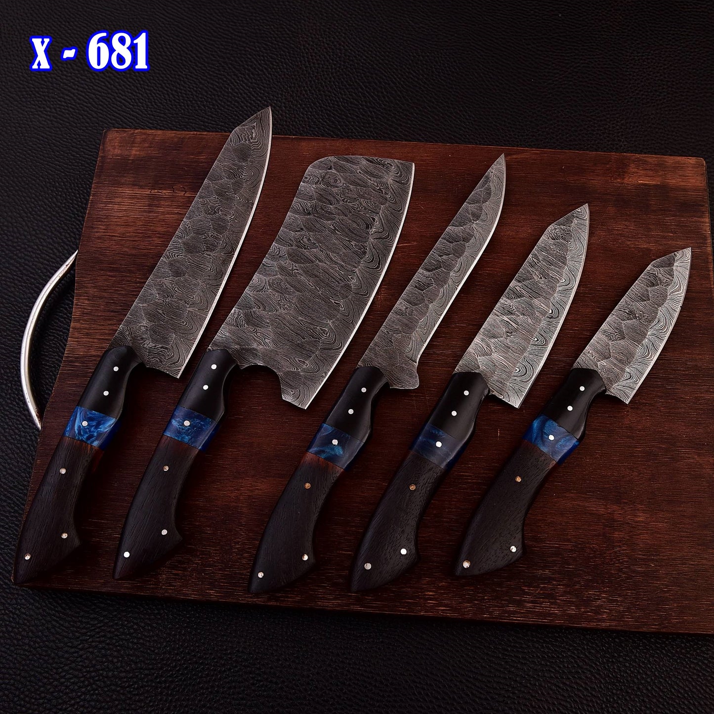 Handmade Damascus 5 PCS Kitchen Knife Set Chef Cutlery Set Wood Resin Handle