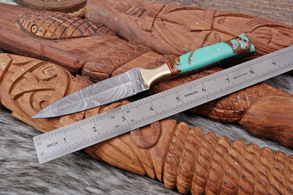 Custom Hand Forged Damascus Steel Double Edge Blade Dagger With Sheath