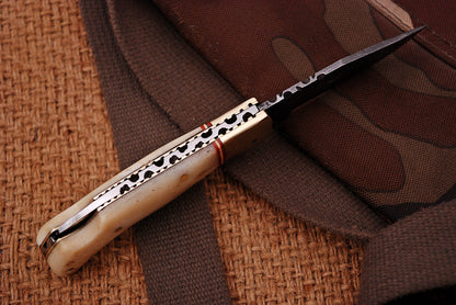 Custom Handmade Damascus Steel Folding Pocket Knife Camel Bone Handle