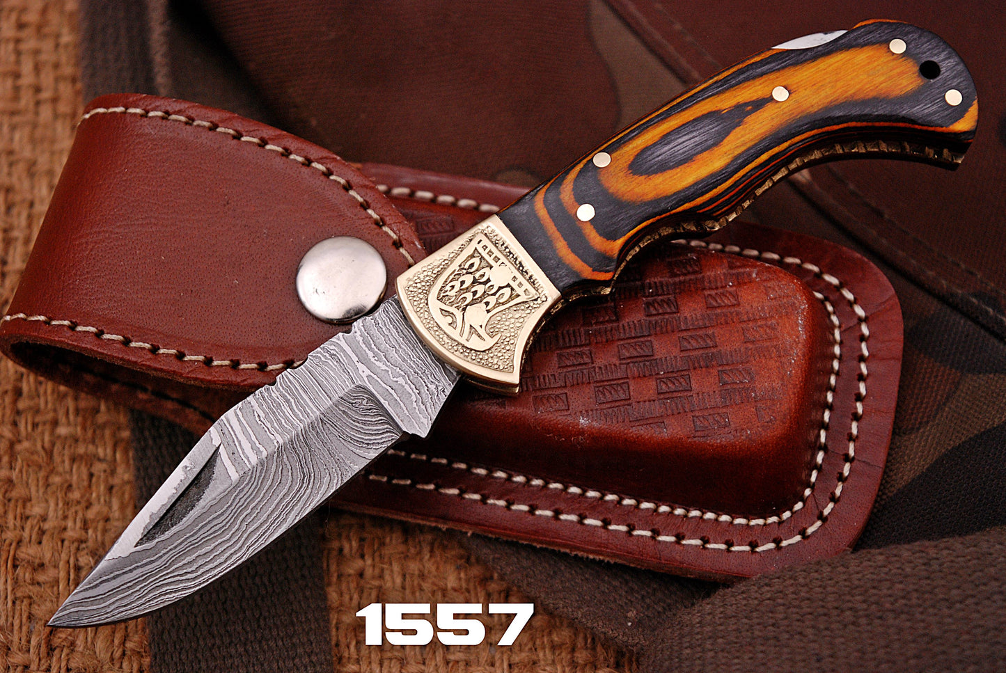 Handmade Damascus  Folding Blade Pocket Knife Wood Handle