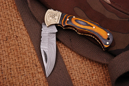 Handmade Damascus  Folding Blade Pocket Knife Wood Handle