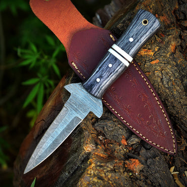 Custom Handmade Damascus Steel Dagger Knife Wood Handle With Sheath