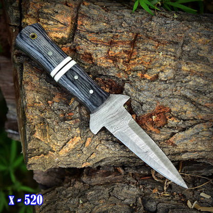 Custom Handmade Damascus Steel Dagger Knife Wood Handle With Sheath