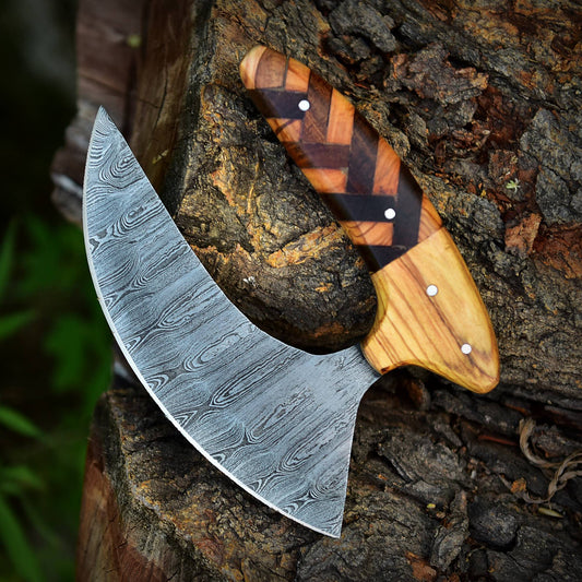 Handmade Damascus Steel Blade Pizza Cutter Knife Kitchen Knife With Sheath