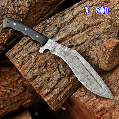 Handmade Damascus Steel Blade Outdoor Adventure Hunting Kukri Knife