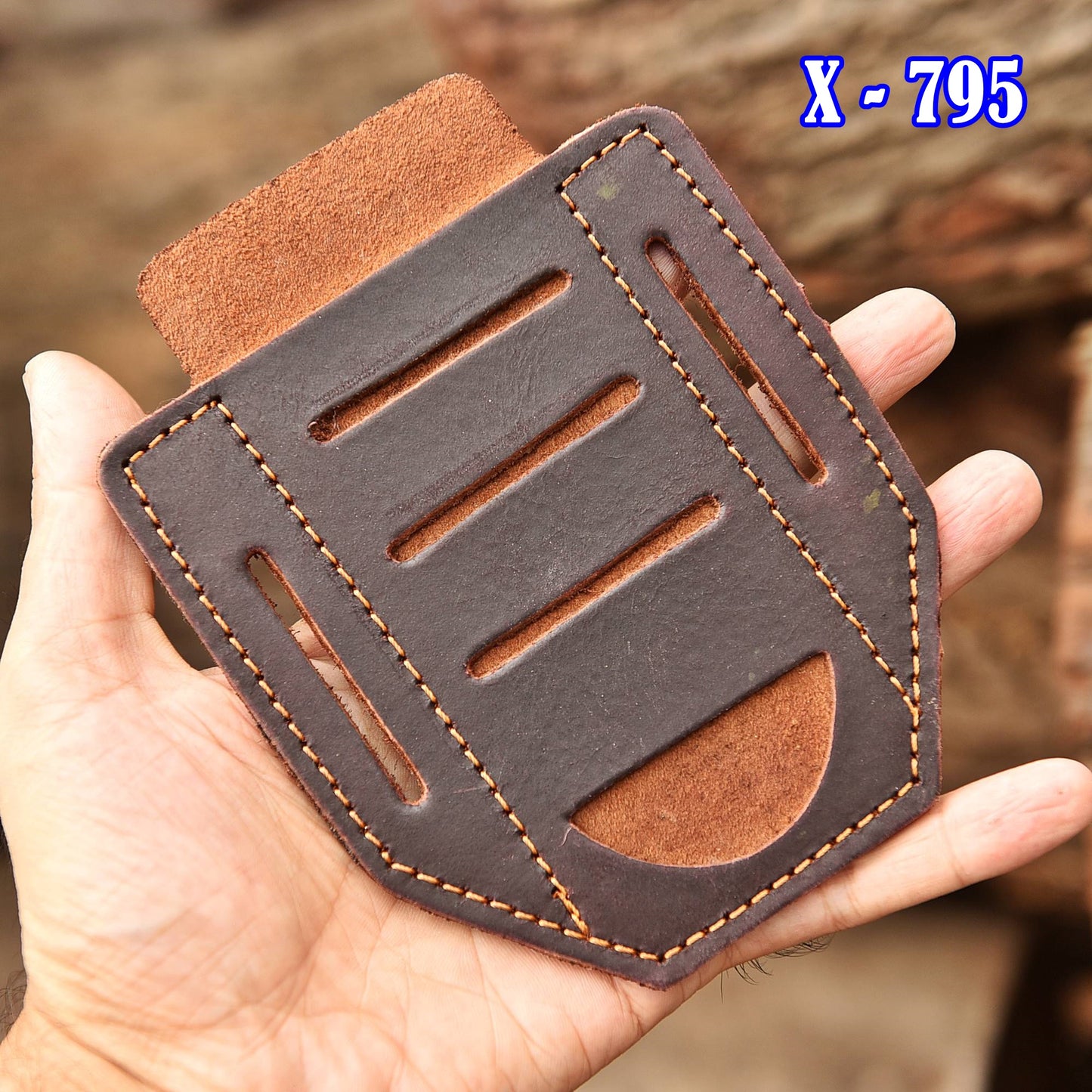 Custom Handmade Full Grain Leather Outdoor Folding Knife Sheath