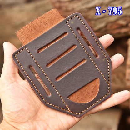 Custom Handmade Full Grain Leather Outdoor Folding Knife Sheath
