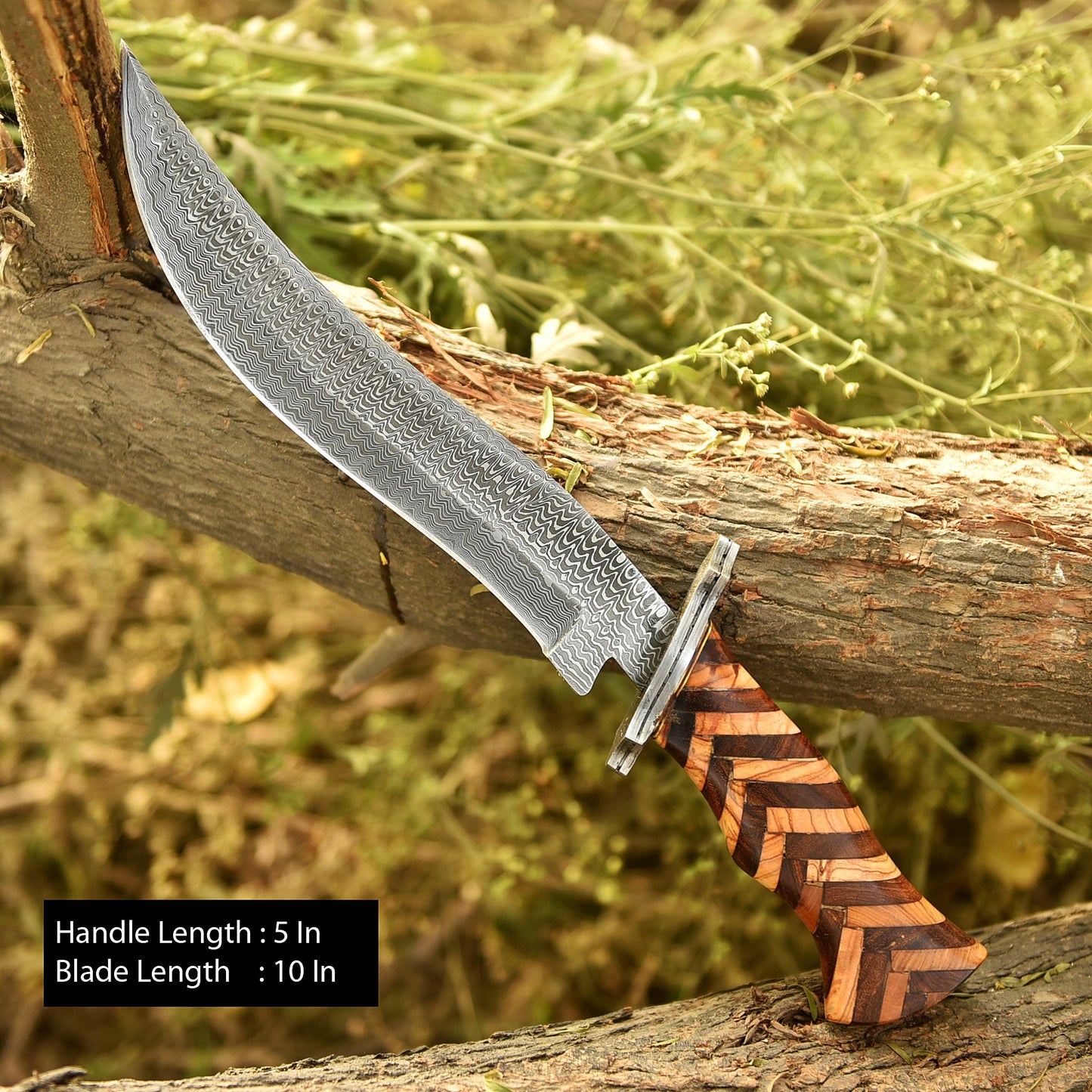 Handmade Forged Damascus Steel Hunting Camping Bowie Knife With Sheath