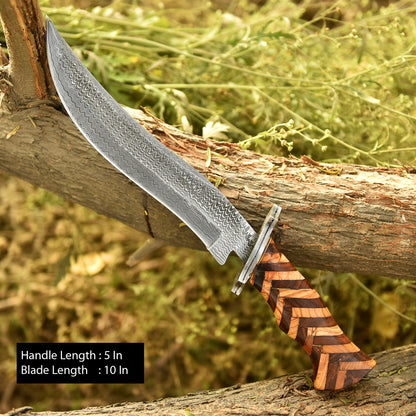 Handmade Forged Damascus Steel Hunting Camping Bowie Knife With Sheath