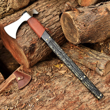 Premium Viking Axe, Hand Forged Viking Camping Axe with Leather Sheath