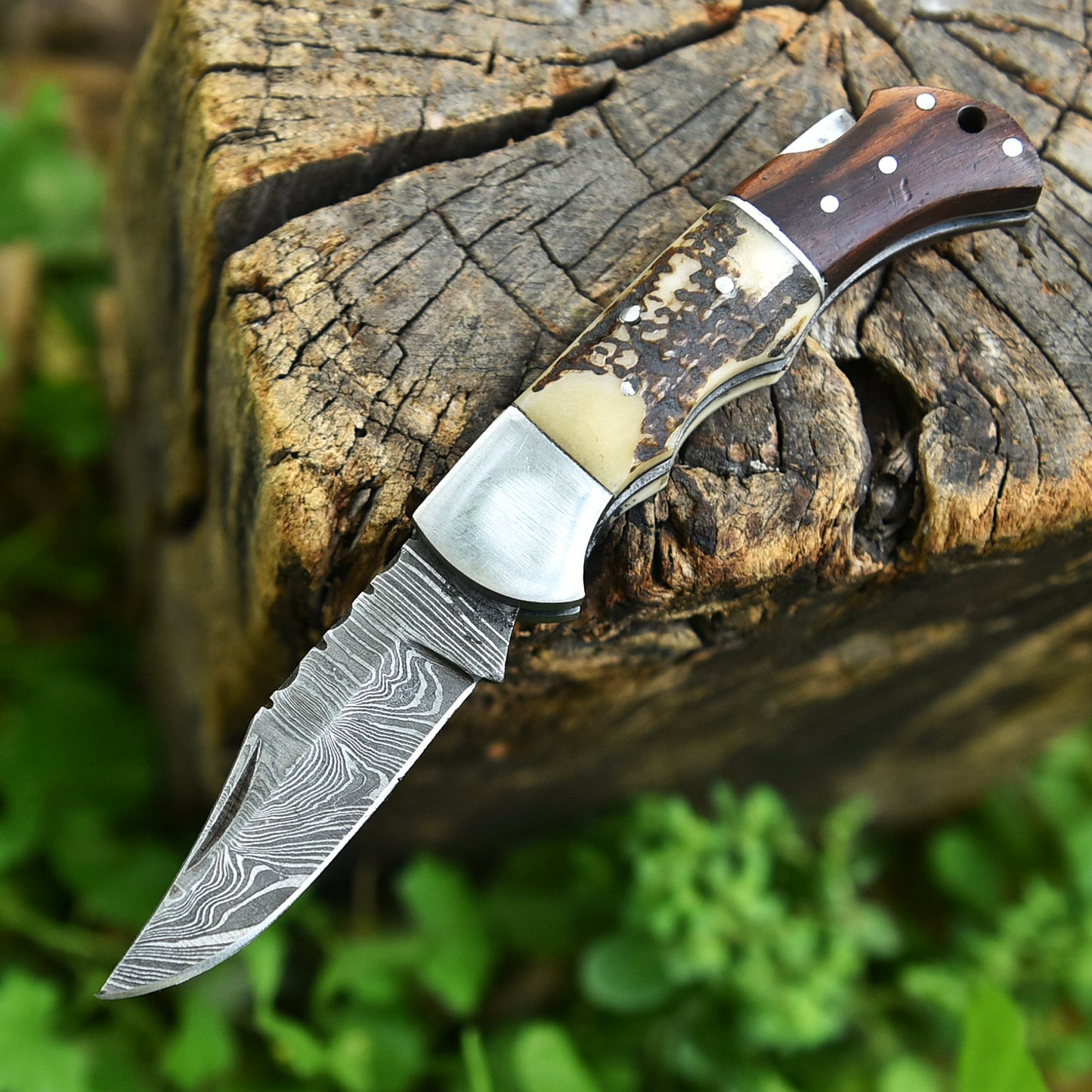 Handmade Premium Damascus Steel Folding Blade Pocket Knife Stage Handle