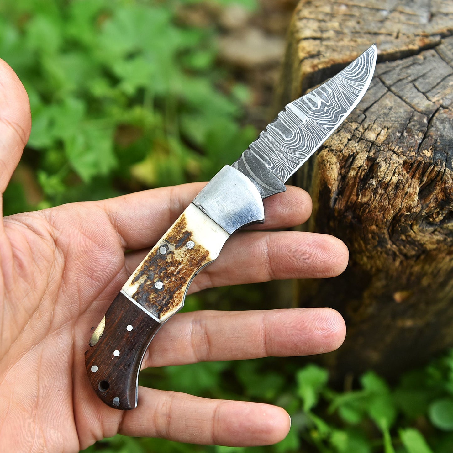 Handmade Premium Damascus Steel Folding Blade Pocket Knife Stage Handle