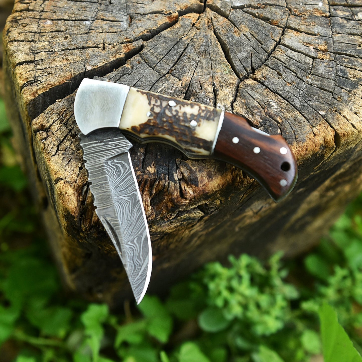Handmade Premium Damascus Steel Folding Blade Pocket Knife Stage Handle