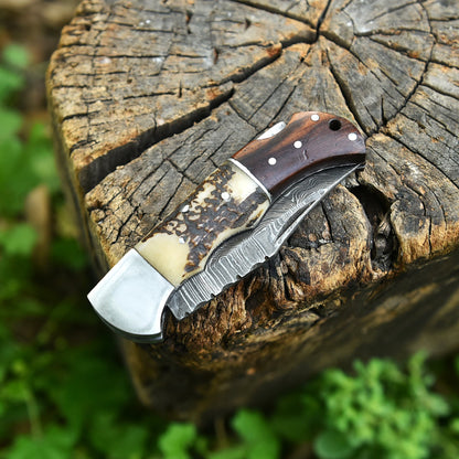 Handmade Premium Damascus Steel Folding Blade Pocket Knife Stage Handle