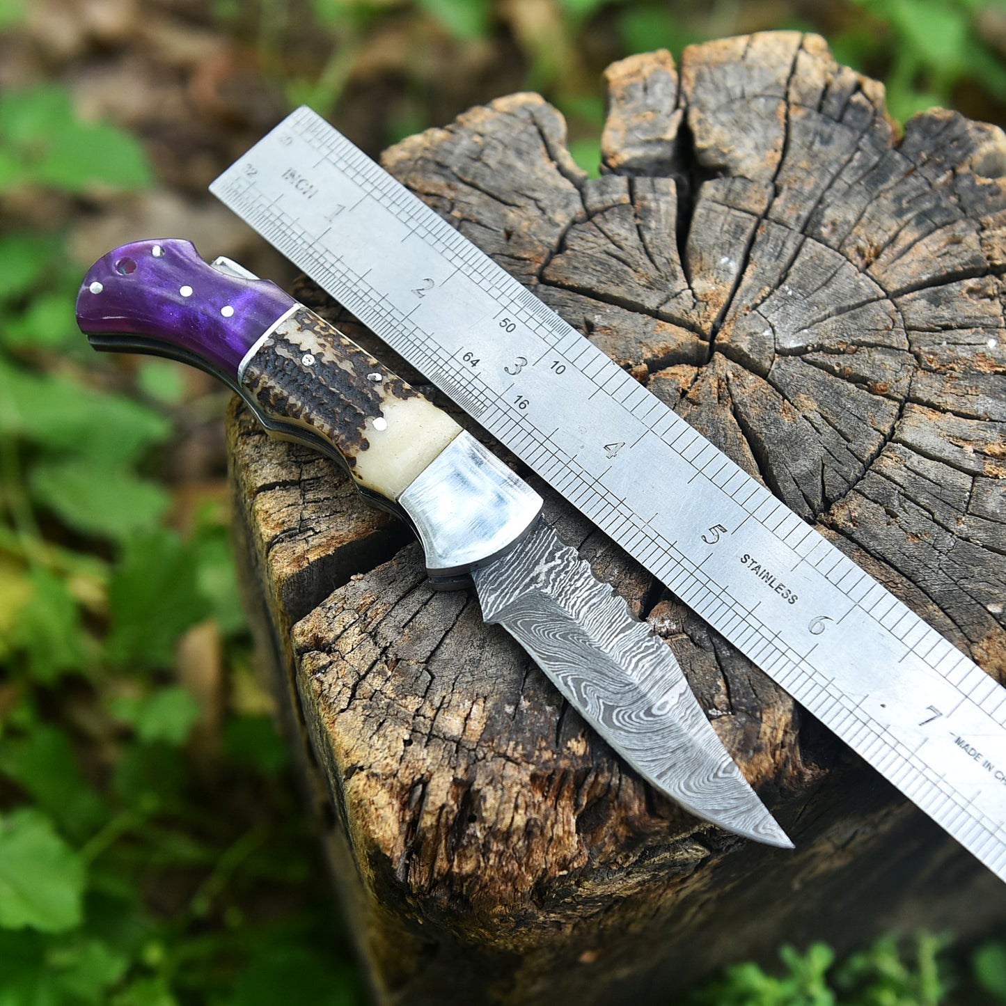 Handmade Damascus Steel  Folding Blade Pocket Knife Outdoor Camping Knife