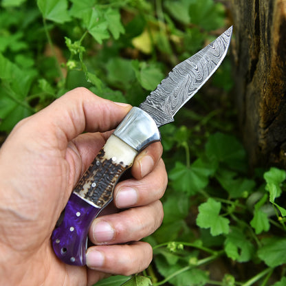 Handmade Damascus Steel  Folding Blade Pocket Knife Outdoor Camping Knife
