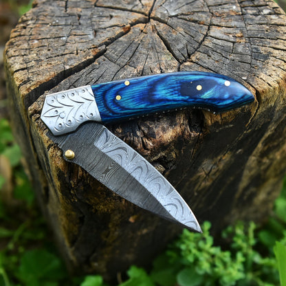 Hand Forged Collector Edition Damascus Steel Folding Blade Pocket Knife EDC