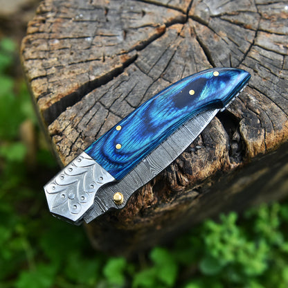 Hand Forged Collector Edition Damascus Steel Folding Blade Pocket Knife EDC