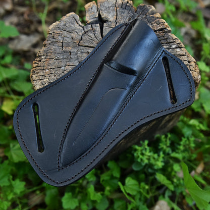 Handmade Genuine Leather Pancake Fixed Blade Knife Sheath Belt Carry Holster