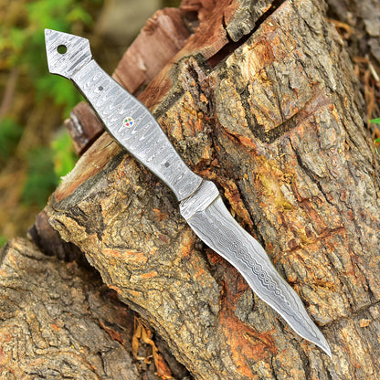 Handmade Damascus Steel Blank Blade Double Edge Dagger Knife With Sheath