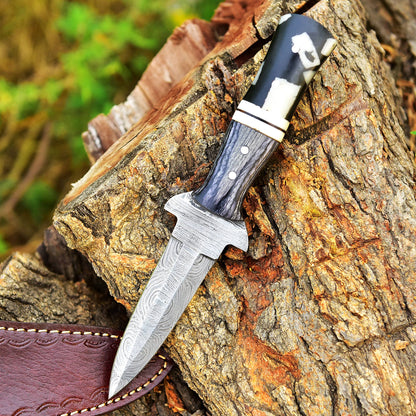 Heavy Duty Damascus Steel Dagger Knife Wood Resin Handle With Sheath