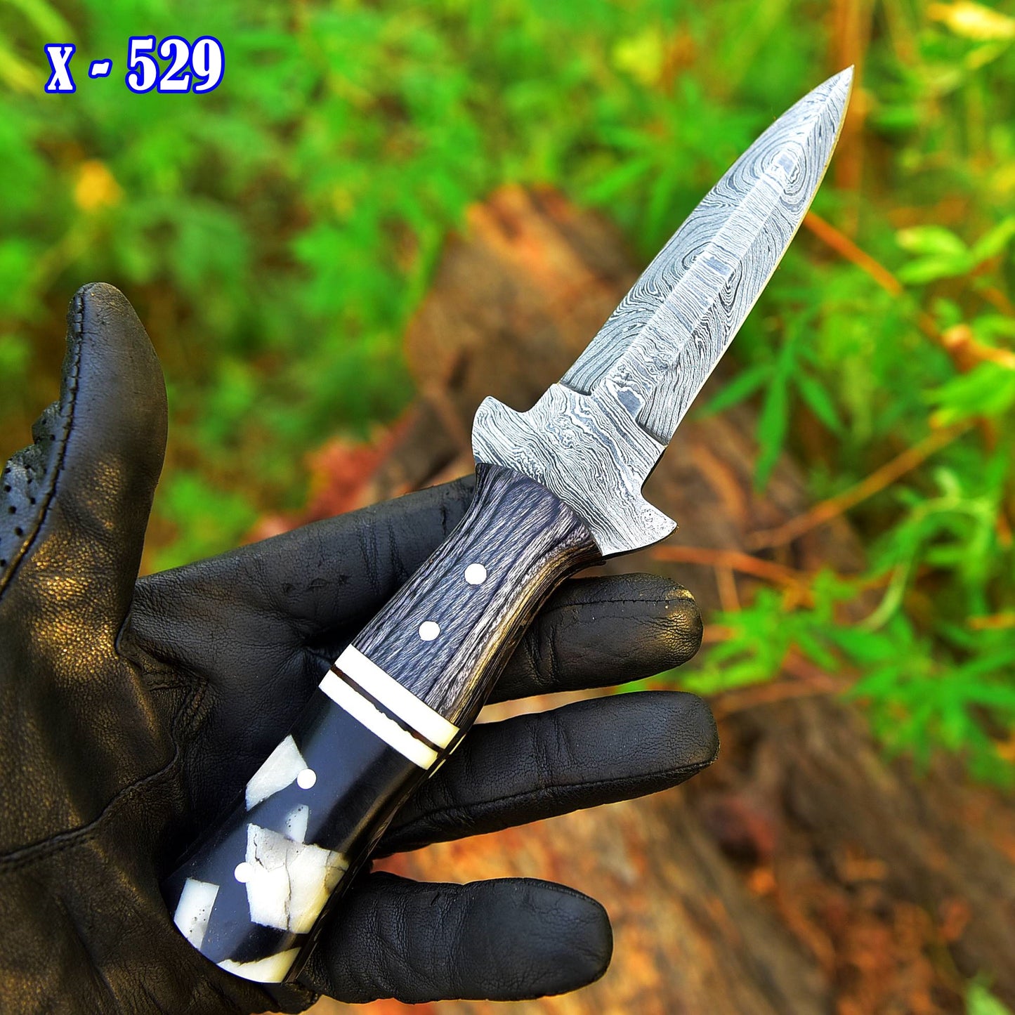 Heavy Duty Damascus Steel Dagger Knife Wood Resin Handle With Sheath