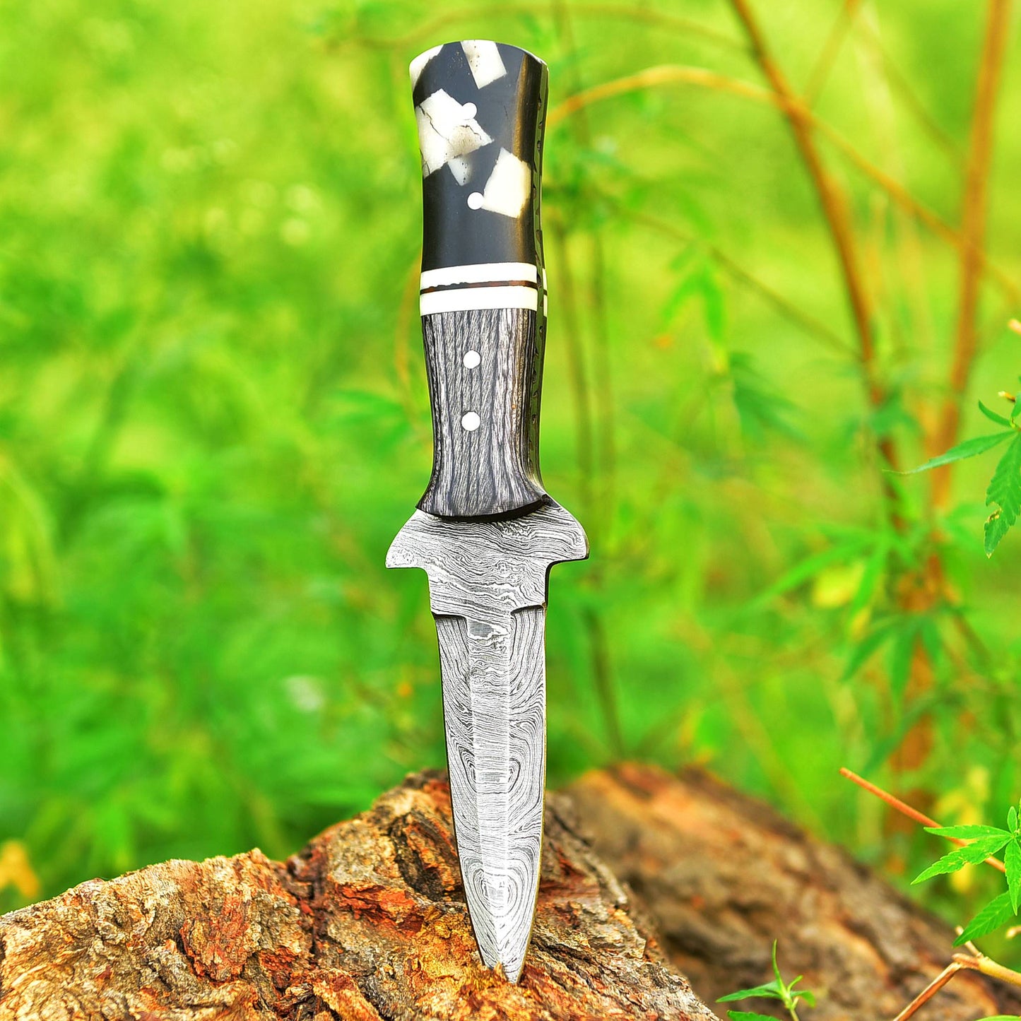 Heavy Duty Damascus Steel Dagger Knife Wood Resin Handle With Sheath