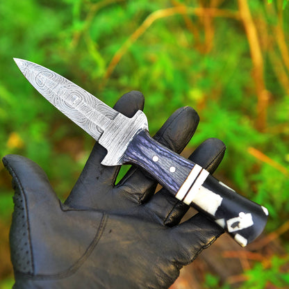Heavy Duty Damascus Steel Dagger Knife Wood Resin Handle With Sheath