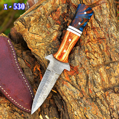 Handcrafted Damascus Steel Double Edge Blade Dagger Knife Wood Resin Handle