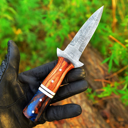 Handcrafted Damascus Steel Double Edge Blade Dagger Knife Wood Resin Handle