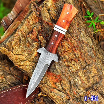 Custom Forged EDC Damascus Steel Dagger Knife Hunting Outdoor Blade