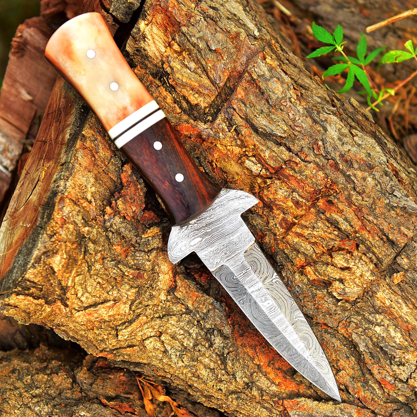 Custom Forged EDC Damascus Steel Dagger Knife Hunting Outdoor Blade