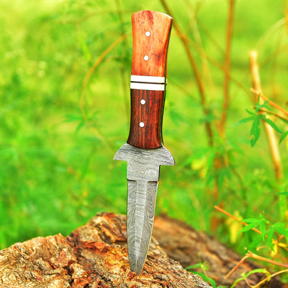 Custom Forged EDC Damascus Steel Dagger Knife Hunting Outdoor Blade