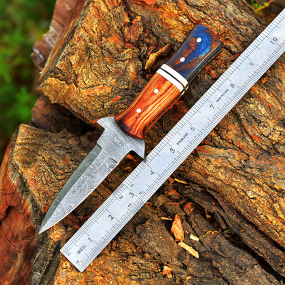 Handcrafted Damascus Steel Double Edge Blade Dagger Knife Wood Resin Handle