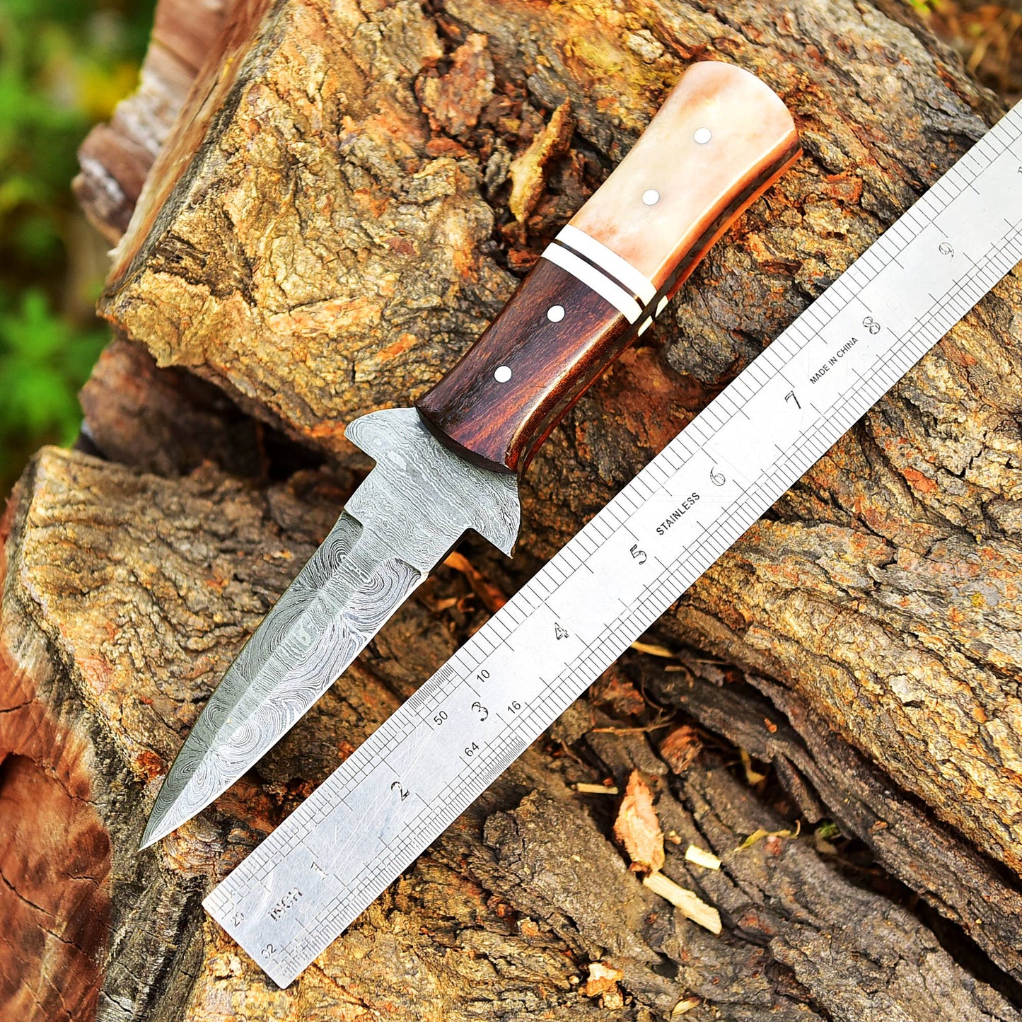 Custom Forged EDC Damascus Steel Dagger Knife Hunting Outdoor Blade