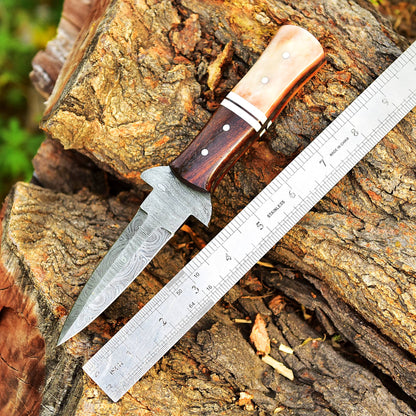 Custom Forged EDC Damascus Steel Dagger Knife Hunting Outdoor Blade