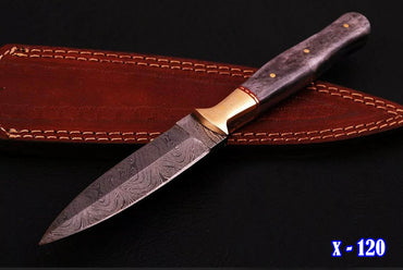 Handmade Damascus Steel Boot Knife - Dagger Bone Handle with Sheath