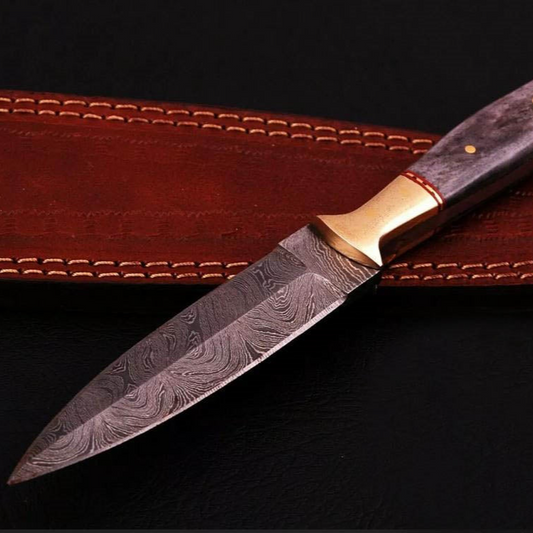 Handmade Damascus Steel Boot Knife - Dagger Bone Handle with Sheath