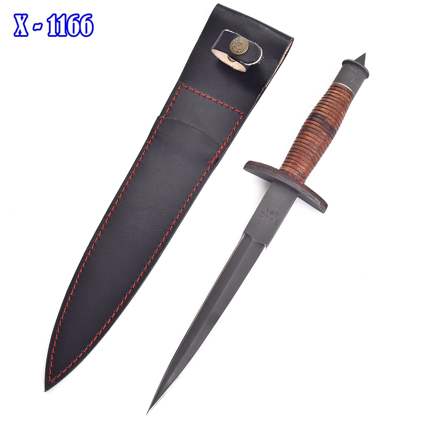 Vintage Devil’s Brigade US Army Dual Blade V42 WWII Military knife Case Leather Stacked Handle