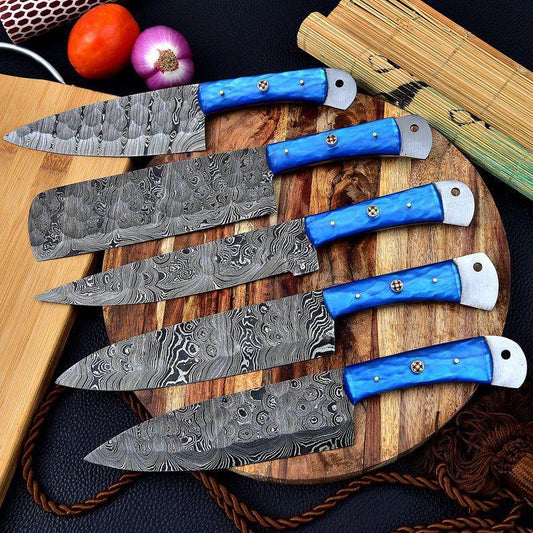 Hand Forged Damascus Steel Chef Knife Set With Resin Handle X-224