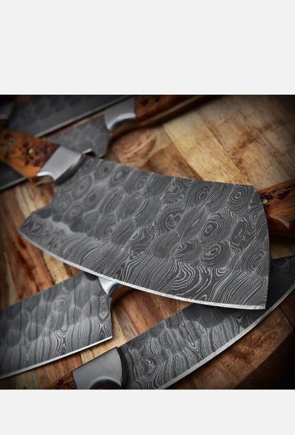 Custom Handmade 5 Piece Damascus Steel Chef Knives Kitchen Knives Set